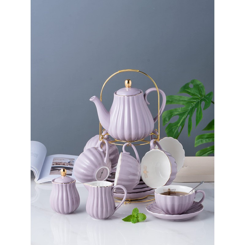 Jusalpha Serve for 6- Fine China Pink Coffee Cup/Teacup Set,