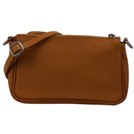 SH Leder Jennie G323 Genuine Leather Shoulder Bag Handbag Clutch Small Bag Evening Bag 23 x 13 cm, Dark Cognac