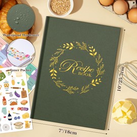 Lanpn B5 Blank Recipe Book Journal to Write in Your Own Recipes, Leather Cover Waterproof Empty Cooking Notebook for 70 Recipes, Cookbook with Stickers to Organize Your Family Recipe, Green