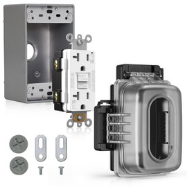 ELEGRP Outdoor GFCI Outlet with in Use Cover and Box Kit, 1 Gang, 20 Amp TRWR Self-Test GFI Receptacle, Extra Duty Metallic Electrical Outlet Box, Lockable in Use Cover, UL Listed, White, 1 Pack