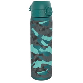 ION8 Water Bottle, 500 ml/18 oz, Leak Proof, Easy to Open, Secure Lock, Dishwasher Safe, BPA Free, Flip Cover, Carry Handle, Fits Cup Holders, Easy Clean, Odor Free, Carbon Neutral, Green, Camo Design