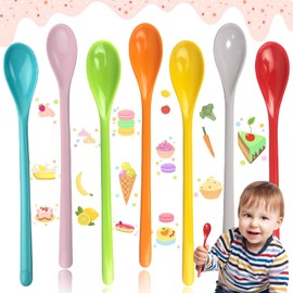 Brateuanoii 7-Piece Melamine Spoon Set, Spoon with Long Handle, Colourful Spoons, Plastic, Melamine Spoon, Children, Reusable Egg Spoon, Rice Latte Spoon, Coffee Spoon, 19 cm (7 Colours)