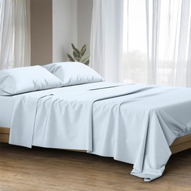 Ashton Sheets 100% Egyptian Cotton Sheets Queen Size Bed Set - Luxury 1500 High Thread Count Egyptian Cotton Queen Sheet Set (4 PC, Light Blue), 17" Deep Pocket, Silky Soft, Cooling, Sateen Bedding