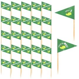 50pcs Golf Themed Toothpick Flags, Hole in ONE Golf Cocktail Picks Double Printed Toothpick Flags for Food Mini Cupcake Toppers Flags for Birthdays Decorations Family Gatherings (Green Background)