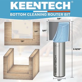 KEENTECH Router Bits, 1/2" Shank, Bottom Cleaning Router Bit, Carbide Tipped Surfacing Bit, CNC Spoilboard Bit, Slab Flattening Industrial Cutting Tools, Woodworking, Planing, 7/8" Dia., 3/4" Depth