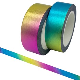 aufodara 2 Rolls 10 m x 15 mm Washi Tape Set, Decorative Tape, Glitter, Metallic Gold Colour, DIY Scrapbook Crafts (Rainbow)