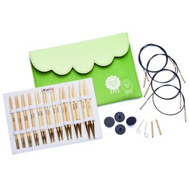 KNITPRO Interchangeable Needle Tips Set Bamboo Deluxe Set, Wood and Gold