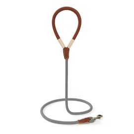 Mile High Life Dog Leash | Strong Rope Dog Leash w Premium Leather Tailor Handle | 5 Feet Dog Leash w Heavy Duty Clasp | Grey Rope Leash for Small Medium Large Dogs | Diameter 1/2"