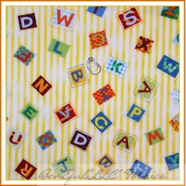 Signature BonEful Fabric FQ Cotton Quilt Yellow White Boy Girl Letter Alphabet Stripe SALE