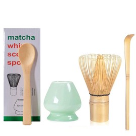 YQkangzhu Matcha Tea Whisk Set, Traditional Handcrafted Bamboo Matcha Whisk Kit, Ceramic Whisk Holder, Scoop, Spoon, Natural Bamboo Tea Steeper Matcha Tools, Stirring Tea Drinking Experience Ceremony
