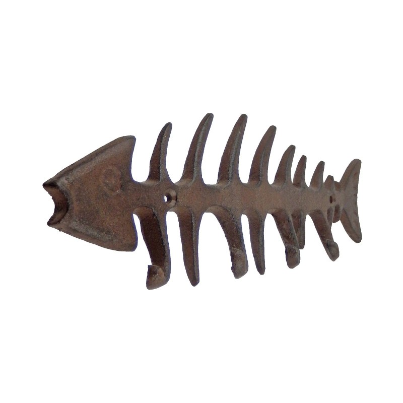Unbranded Large Cast Iron Fish Bone Skeleton Wall Hook Rack