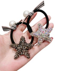 Xiwstar 2Pcs Elasic Rhinestone Starfish Hair Scrunchies Fashion Crystal Hair Bands with Pearls for Women Girls Ponytail Holder