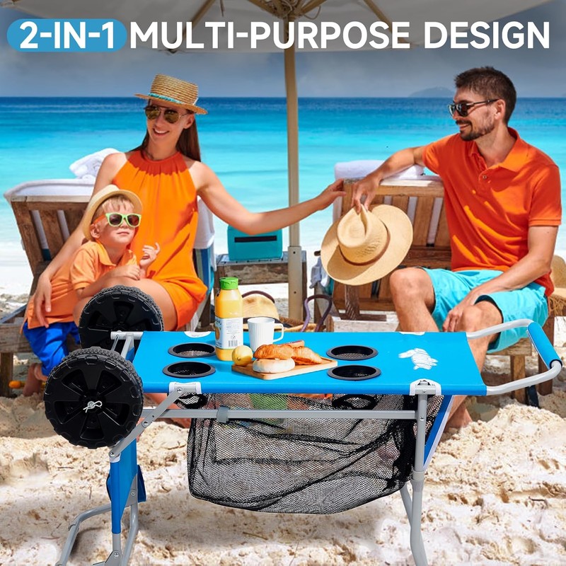 2-in-1 Beach Cart with Big Wheels for Sand, Folding Utility