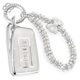 CTRINEWS for Lexus Key Fob Cover with Fashionable Zirconia Wristlet KeyChain, Enchanting Diamond Patterns Soft Case for Lexus GS GS-F ES IS (4 buttons) Key Fob Shell (White, A)