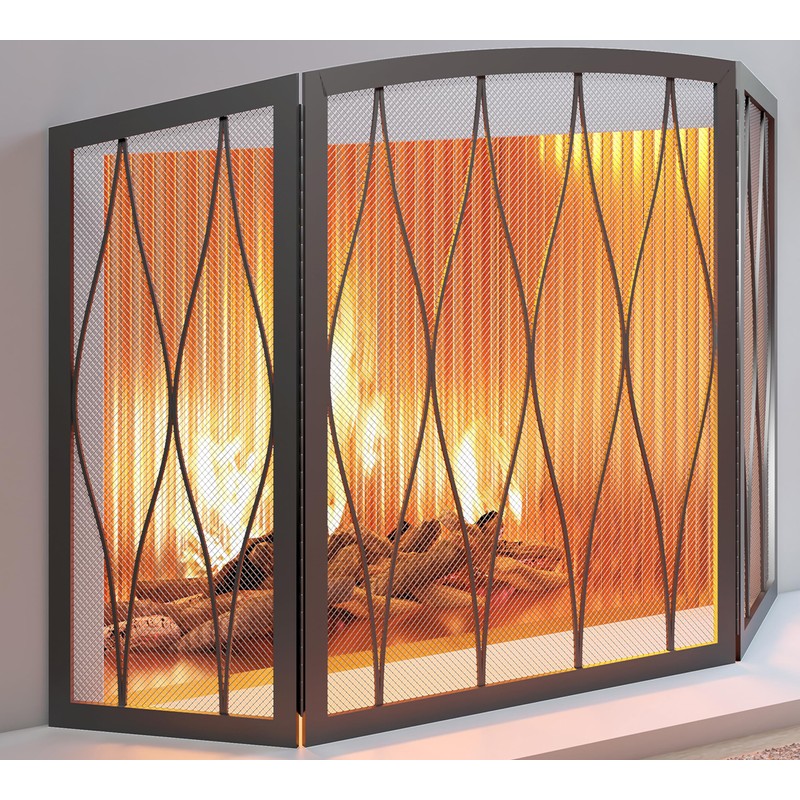 Kingson Childproof Fireplace Screen 3- Panel Modern Handcrafted Wrought Iron