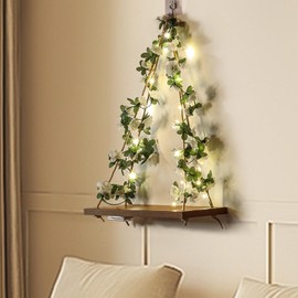 HYAMVOR Hanging Floating Shelves,Boho Wall Shelf with LED-Strip, Artificial Garland Hanging Shelves,Wall Shelf Leaves Flower Decor for House Room Aesthetic Macrame Festivals Gift (1 Set)