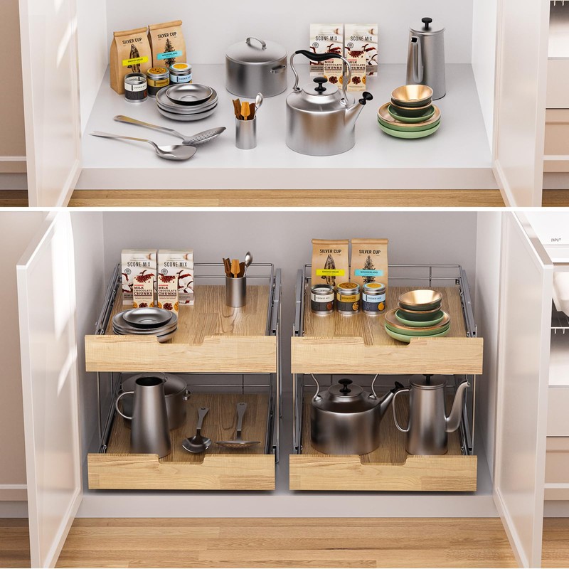 Sikarou Pull Out Cabinet Organizer,Heavy-Duty Slide Out Shelf, Wood And