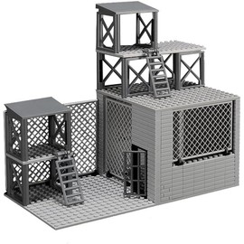 Military Scene Building Set - WW2 Military Prison, Includes Closed Cage, Halloween Jail, T-Rex Scene, 8 Ghost Police Figures