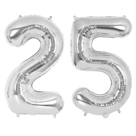 40 Inch Number Balloons 25/52 Silver Big Giant Jumbo Number Foil Mylar Balloons for 25th/52th Birthday Party Supplies Anniversary Events Decorations (Silver-25/52)
