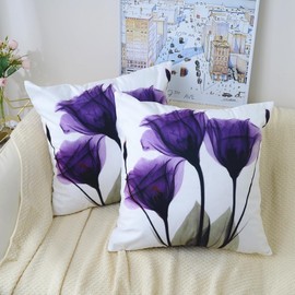TIAODIAN Set of 2 Velvet Cushion Covers 45 x 45 cm Modern Home Art Decorative Throw Pillow Case 18x18 inches for Living Room Sofa Garden Outdoor Decor Cushions (Purple, 45 x 45 cm)