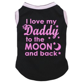 Petitebella - Camisa para perro con texto "I Love My Daddy to The Moon (negro/rosa, L)