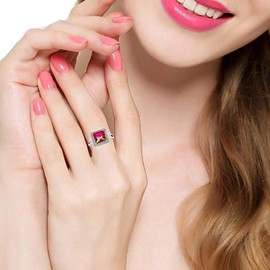 Uloveido White Gold Plated Large Sqaure Ring Princess Cut Cubic Zirconia CZ Crystal Solitaire Promise Rings Anniversary Gifts for Her (Square, Size 8) Y440