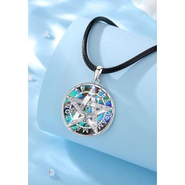 EUDORA Sterling Silver Tetragrammaton Abalone Necklace for Women Men, Amulet Energy Pentagram Pendant for Husband Wife Vintage Jewelry Mother's Day Father's Day Gift for Father Mother, 24 inch