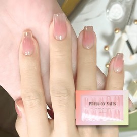 COLORBIRD Nail Tips, Short, 24 Pieces, Pink, Nail Tips, Cute, Ballerina, Square, (S010)