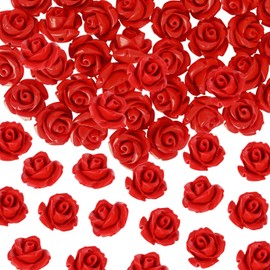 Whaline 50Pcs Rose Beads Red Shell Rose Carved Loose Beads Floral Cameos Spacer Bead for Valentine's Day Buddha Mala Jewelry Making Necklace Bracelet Supplies Scrapbooking DIY Crafts Wedding Decors