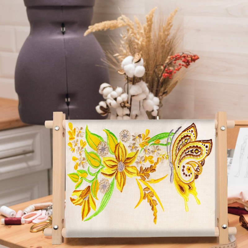 MUFEKUM Beech Wood Embroidery Tapestry Scroll Frame, Wooden Cross Stitch