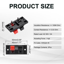 uxcell 2 Way Spring Terminal Clip Push Release Connector Plate Jack Socket Speaker Terminal Strip Block Speaker Jointing Clamp Test Clip WP2-1 3Pcs