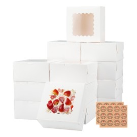 KGVZPT 50pcs 6x6x3 Inches Bakery Boxes,White Bakery Boxes with Window for Valentines Day,Treat Boxes for Cookies Small Pie,Chocolate Covered Strawberries,Cupcake and Pastry
