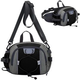Hiking Fanny Pack, RUMANLE Waist Bag Large Waist Bag for Men Women with Bottle Holder Water Resistant Lumbar Pack for Hiking Camping Fishing Running & Dog Walking - Black