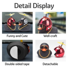 wonuu Rubber Duck Car Decorations Black Duck Car Dashboard Ornaments with Propeller Helmet (Black-Brilliant Red)