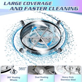 20" Pressure Washer Surface Cleaner, Stainless Steel Dual Handle Power Pressure Washer Attachment for Driveway Concrete Patio Cleaning, 4 Replacement Nozzles