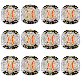 CHXIXUE Size 7-14 Baseball Softball Championship Rings Basebll Ring Trophy Sport Ball Award Gift Winner Tournament Team (12 pcs gold baseball rings, size 9)
