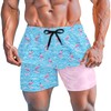 Men Swim Suits with Compression Liner Pink Pineapple Flamingo Swimming