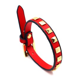 PEAS Punk Jewelry Belt Buckle Adjustable Bracelet Pyramid Stud Wristband Rivet Leather Cuff Bracelet(Red)