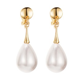 Big Teardrop Pearl Pendant Clip Earrings Drop Clip-on Earrings for Women Gold Plated White Imitation Pearl Non-Pierced Earrings