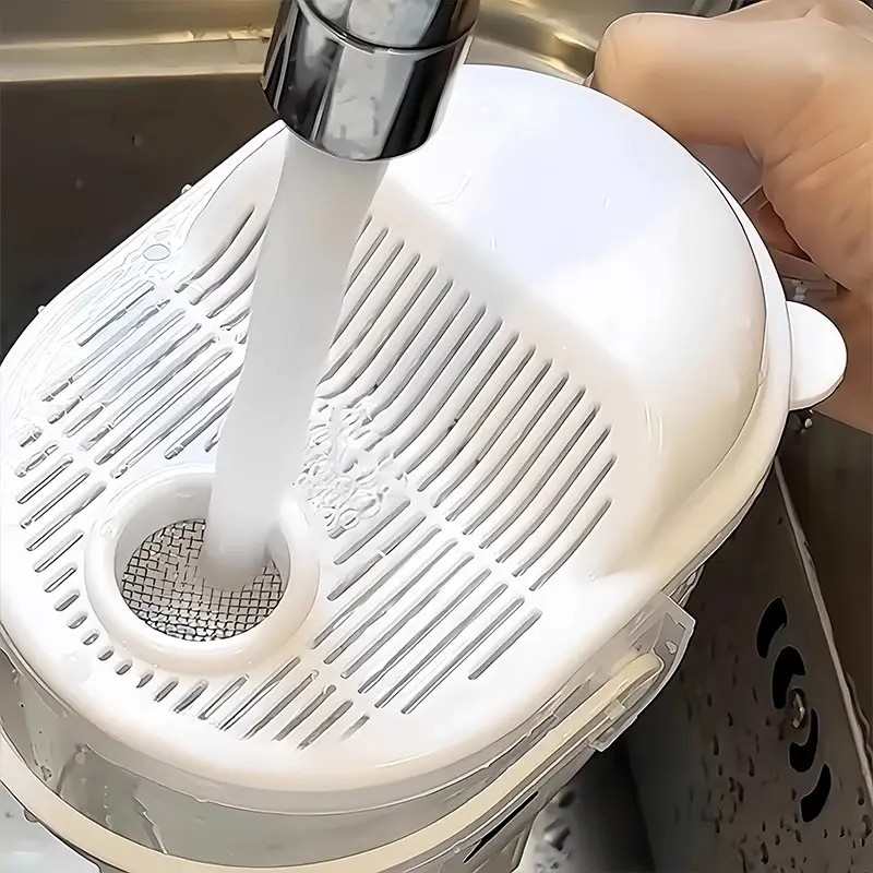 Automatic Rice Washing Strainer with Lid, Hands-Free Kitchen Colander for