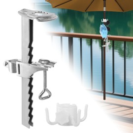 YGKYMVW Parasol Holder, Balcony, Parasol Stand, Portable Parasol Holder, Balcony Railing with Hanging Hook, Extended Umbrella Stand, Parasol for Railings, Patios, Tables, Chairs