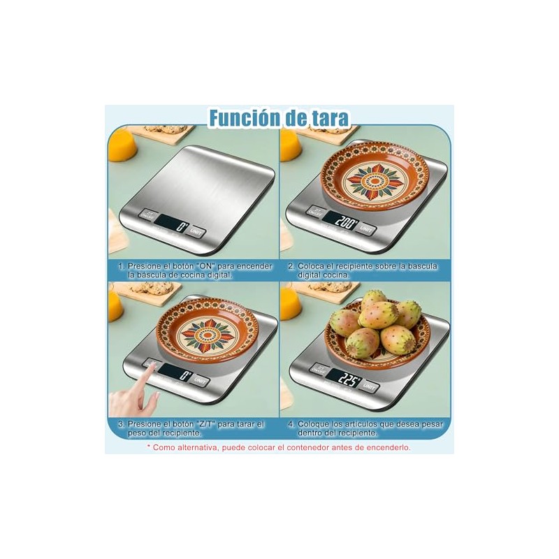 Báscula digital cocina, Báscula cocina de acero inoxidable, Báscula gramera