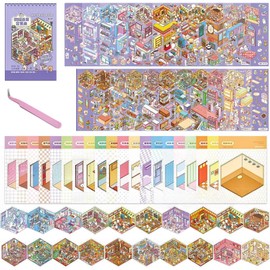 20 Sets 3D Stickers Miniature Scene Sticker,DIY House Scene Stickers with Tweezers Make Your Own Warm Home Cute and Fun Town Book Sticker for Adults Girls Relief Stress,Party Birthday Favors Gift