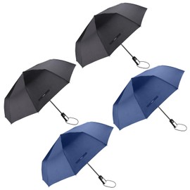 TradMall 4 Pack Travel Umbrella Windproof Portable 46 Inches Large Canopy Ergonomic Handle Auto Open & Close, Black & Blue