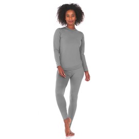 Thermajane Long Johns Thermal Underwear for Women Fleece Lined Base Layer Pajama Set Cold Weather (2X-Small, Grey)
