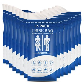 Disposable Urine Bag, Pee Bags for Travel for Women/Men, 800ML Emergency Portable Urinal Bag and Vomit Bags, Unisex Urinal Bag for Camping, Traffic Jams, Pregnant, Patient, Kids(16Pcs)