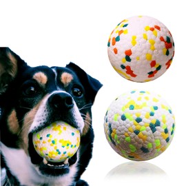 Geco 2Pack Dog Ball Toys for Aggressive Chewers, Bite Resistant Molar Interactive Toy, Elastic Solid Foam Ball Durable Dog Balls Easy Clean Chew Toys Floating Ball (2.5 Inch, White-White)