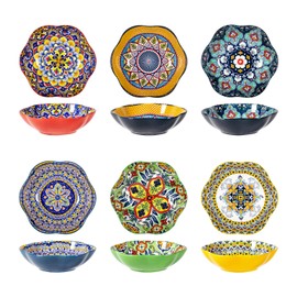 HENXFEN LEAD Ceramic Soup, Dessert Bowl Set of 6, Porcelain Serving Bowl for Cereal, Pasta, Snacks, Salad, Dinner Bowls 20 Oz - Bohemian style
