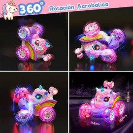 TITIFIVE Auto RC para Niñas 3-6 Años - Coche Acrobático Unicornio 360° con Luces LED, Control Remoto Inteligente, Regalo Cumpleaños (Cargador USB/Manual) - Juguete Coches Teledirigidos para Niñas