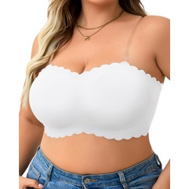 USEASY Strapless Bras for Women Scalloped Wireless Everyday Bra Push Up Full Coverage Bandeau Bras White 4XL